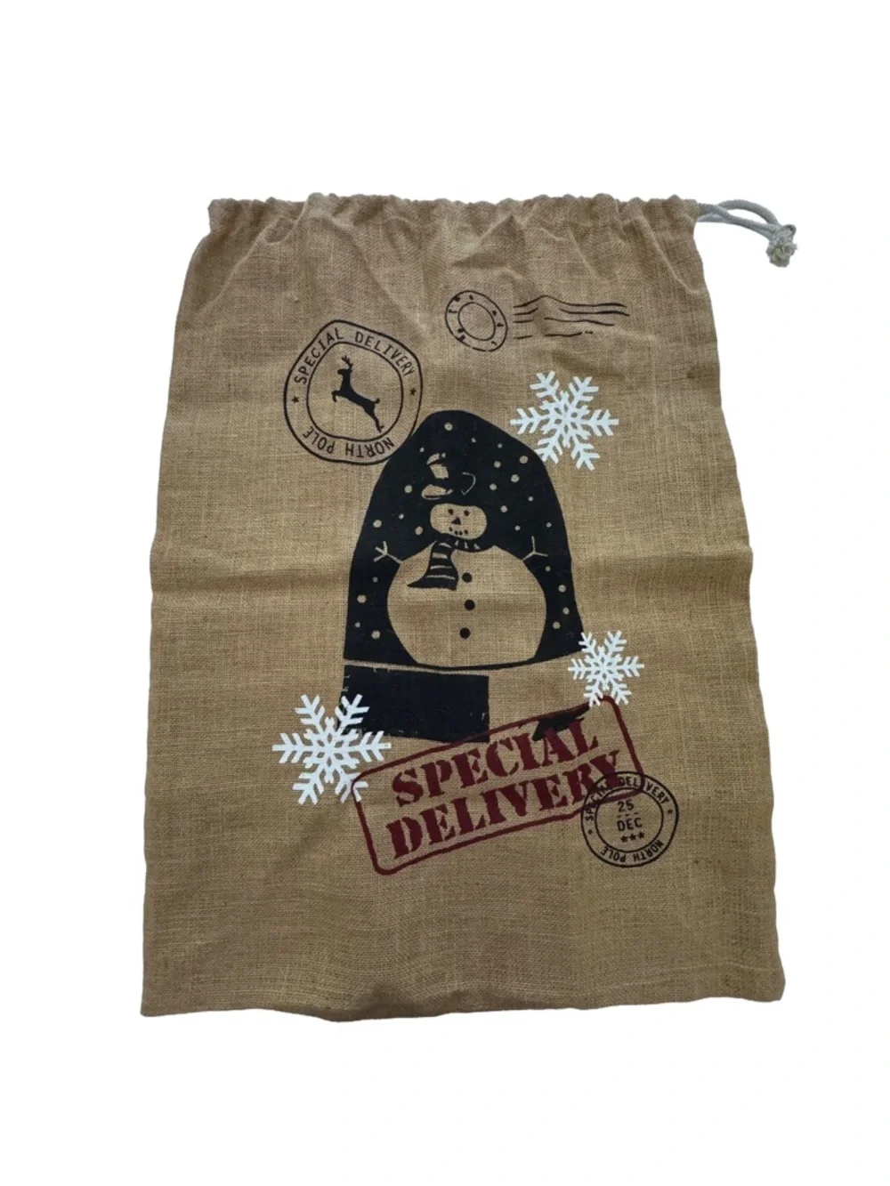 XL Burlap Style Christmas Santa Sack Snowman Special Delivery Gift Bag 33x24